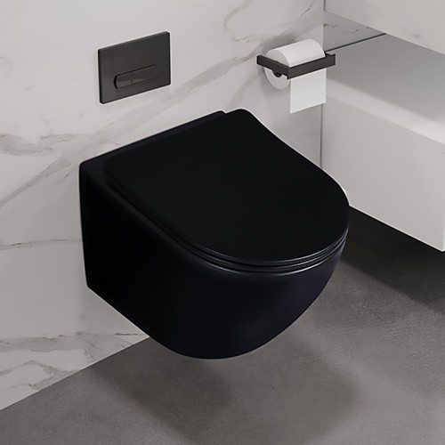 Matt Black Wall Hung Rimless Toilet 