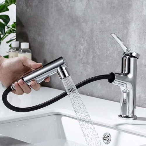 Hot and Cold Pull Down Bathroom Basin Tap